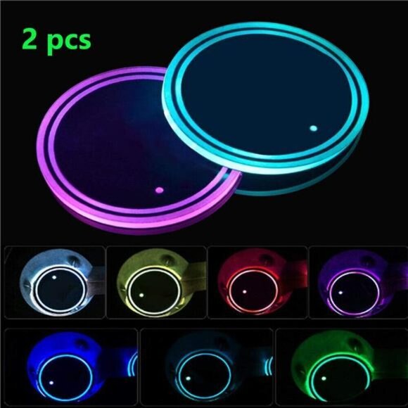 LED Light Car Cup Coasters 2-Pack Cup Holder Anti Slip Rubber Vehicle 7 Colors - Picture 6 of 8